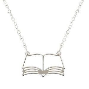 Silver Book Pendant Necklace